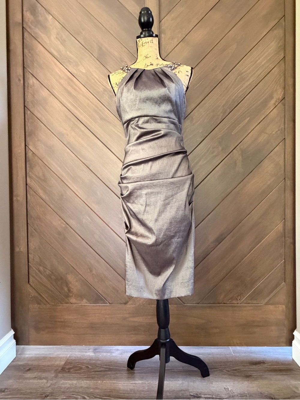 Cache Metallic Silver Midi Halter Dress